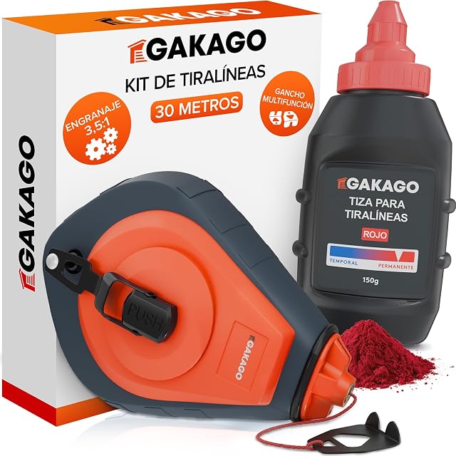 Carrete de cordel Gakago con cuerpo de aluminio y recambio de tiza roja