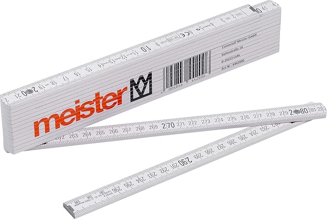 Metro plegable de haya blanca Meister desplegado, con sus cifras grandes de diez centímetros