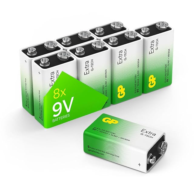Pilas de bloque GP Extra Alkaline de 9 voltios, ocho en un pack