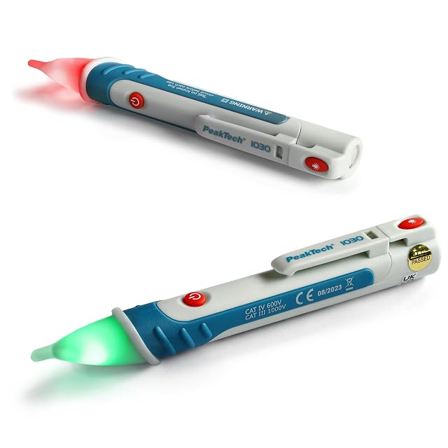 Detector de tensión PeakTech P 1030 con la punta de LED roja encendida