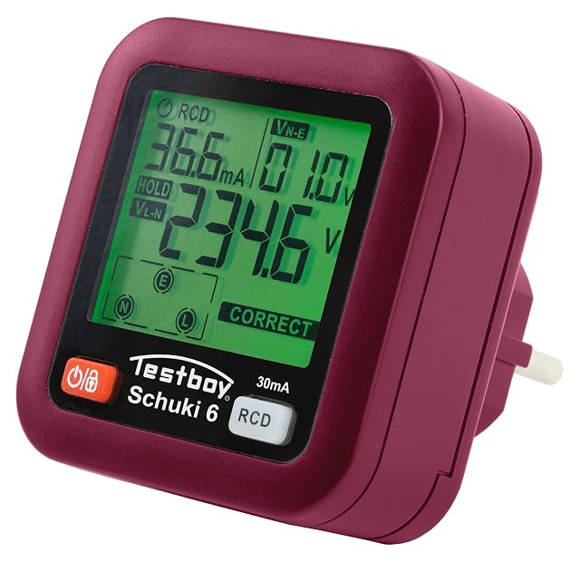 Comprobador de enchufes Testboy Testavit Schuki 6 con su pantalla de dos pulgadas