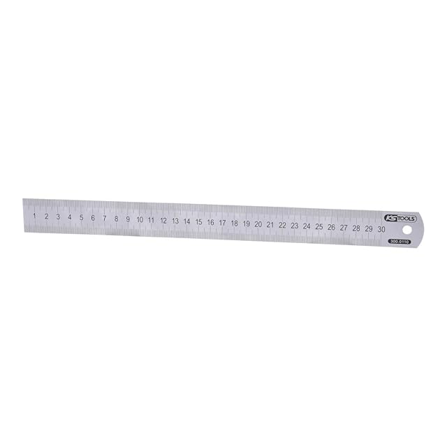 Regla de acero semiflexible KS Tools de 300 mm ligeramente doblada para mostrar su flexibilidad