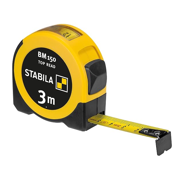 Cinta métrica de bolsillo Stabila BM 150 mostrando la ventana TOP READ en la parte superior de su carcasa